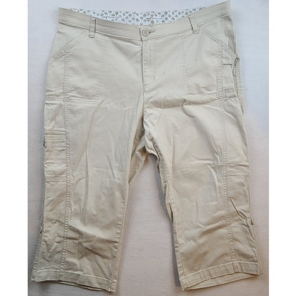 Lee Sinfully Soft Capri Cargo Pants Womens 16W Beige Stretch Utility Cropped